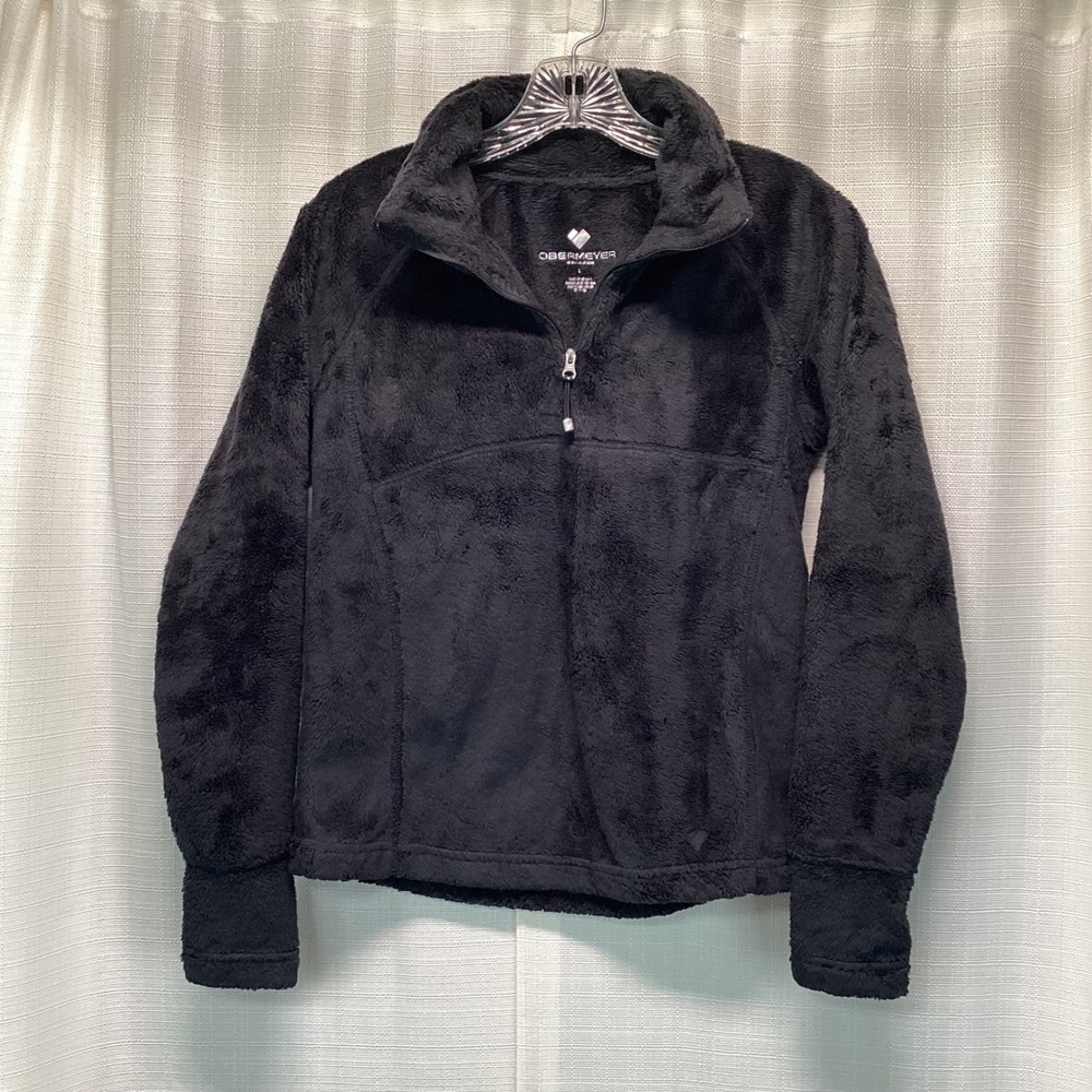 Obermeyer Womens Black High Pile Fleece Quarter Zip Pullover Jacket 37026 L